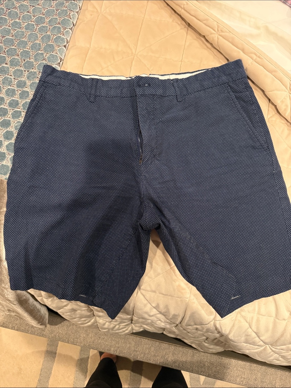 Frank & Oak Navy Microdot Flat-Front Shorts